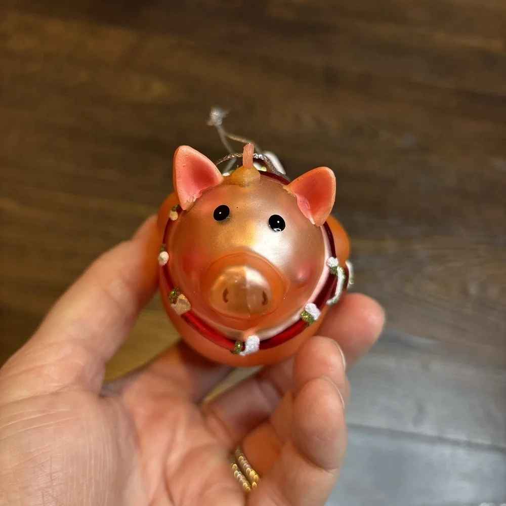 Glass Blown Pink Pig Ice Skating Ornament Christmas Tree‎ Vintage